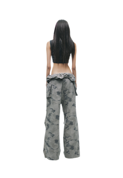 Washed Camouflage Wide-Leg Jeans