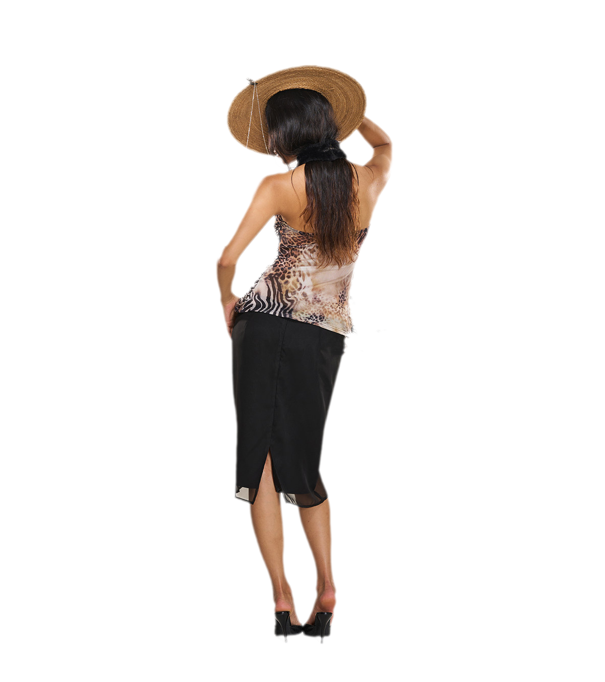 Gradient Leopard Halter Mesh Top