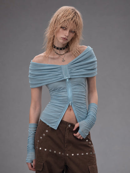Ruched Off-Shoulder Knit Top