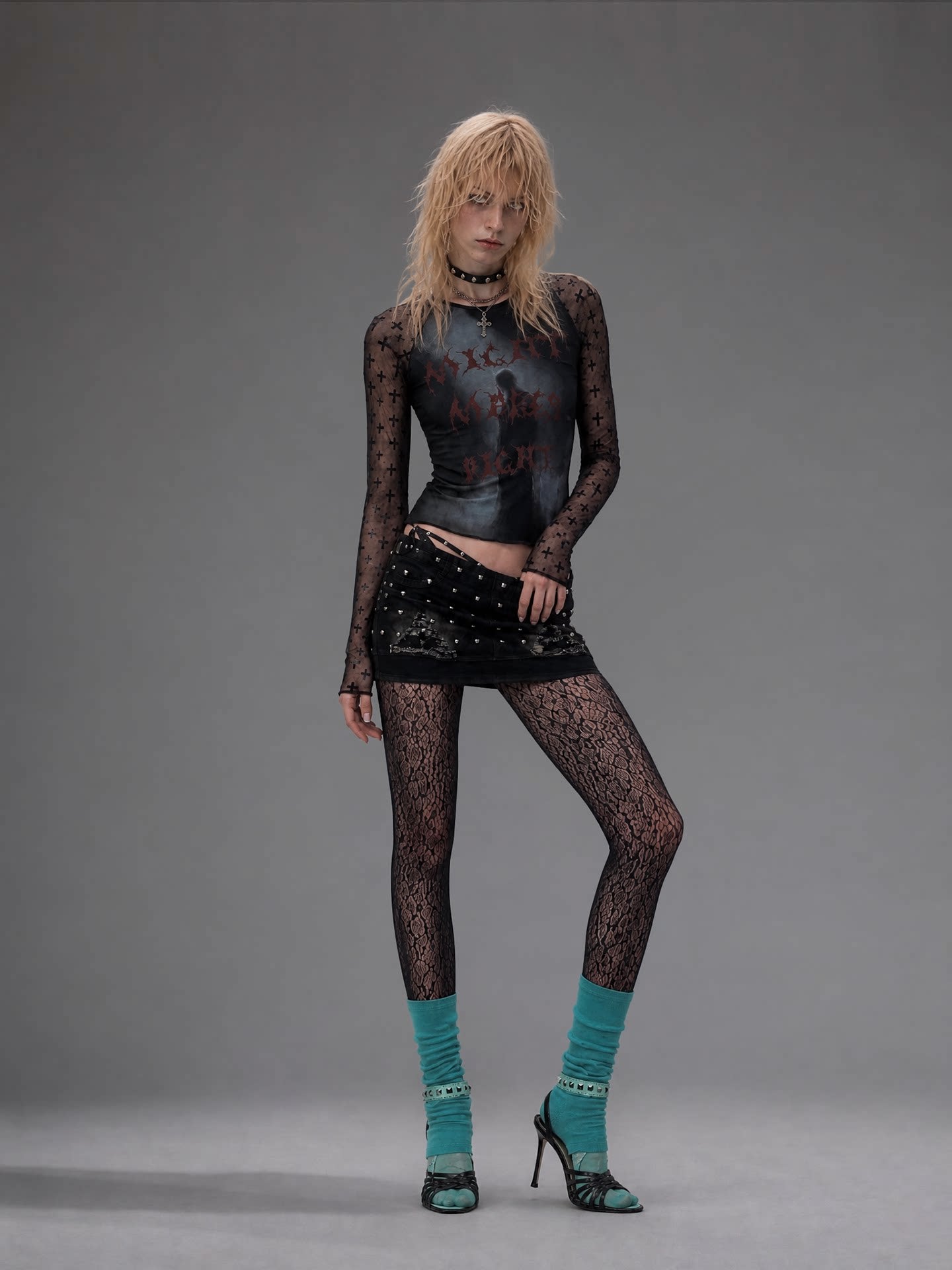 Sheer Graphic Cropped Long-Sleeve Tee