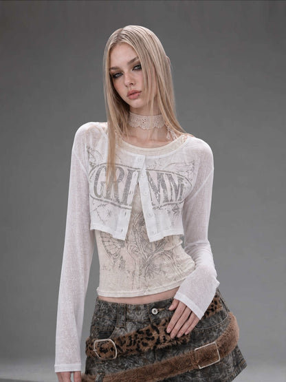 Silver Print Fitted Long-Sleeve Tee