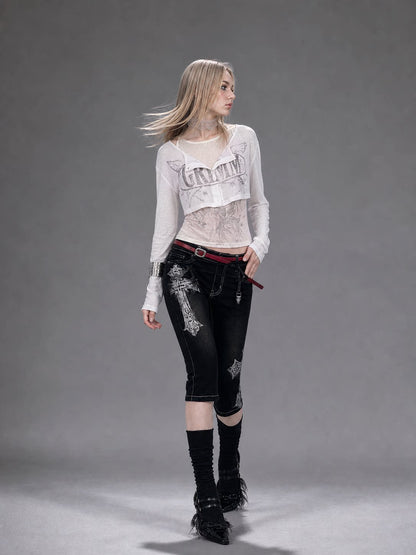 Silver Print Fitted Long-Sleeve Tee