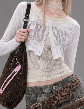 Silver Print Fitted Long-Sleeve Tee