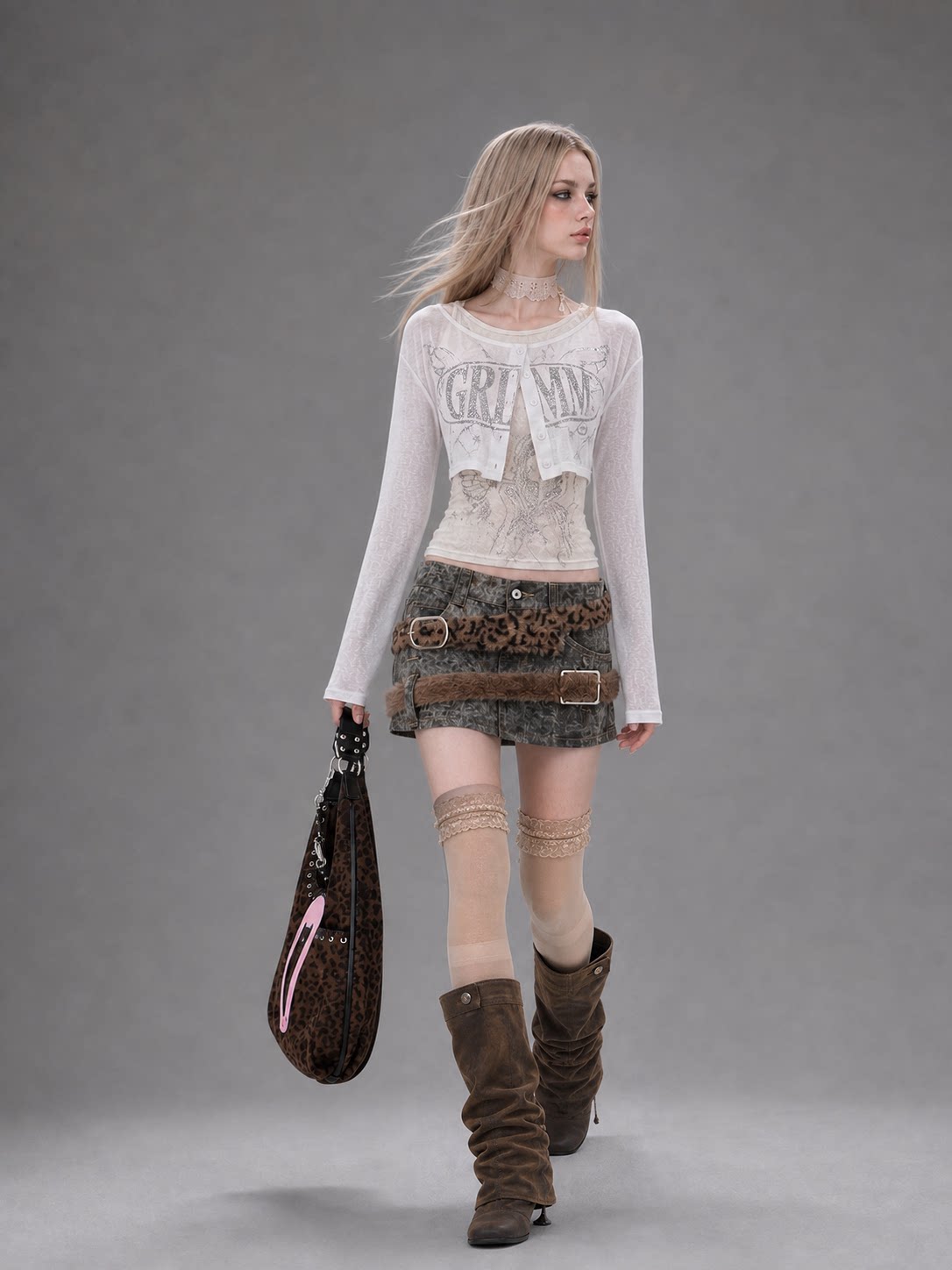 Layered Leopard Panel Mini Skirt