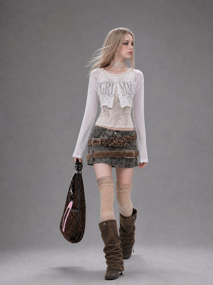 Layered Leopard Panel Mini Skirt