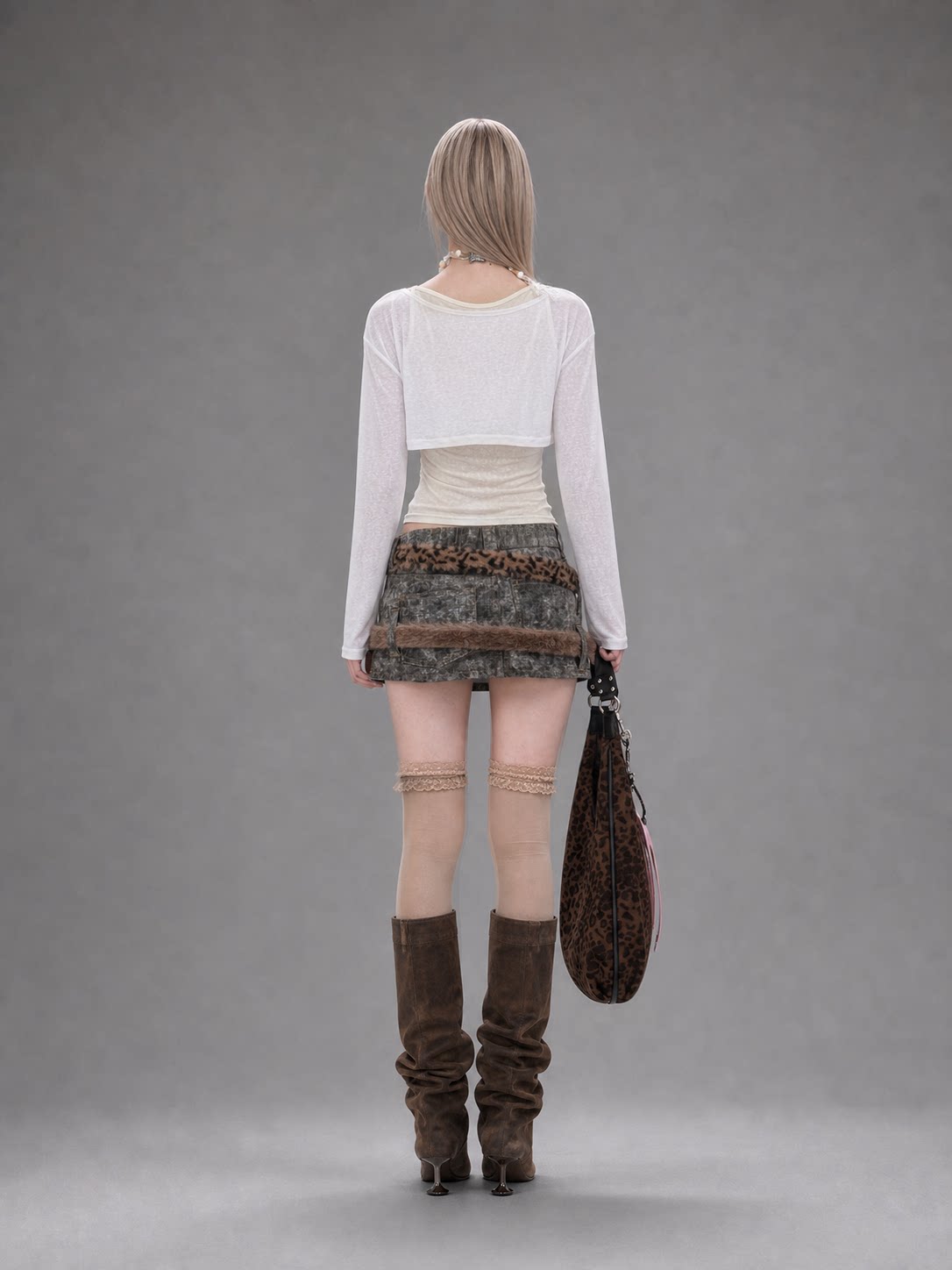 Layered Leopard Panel Mini Skirt