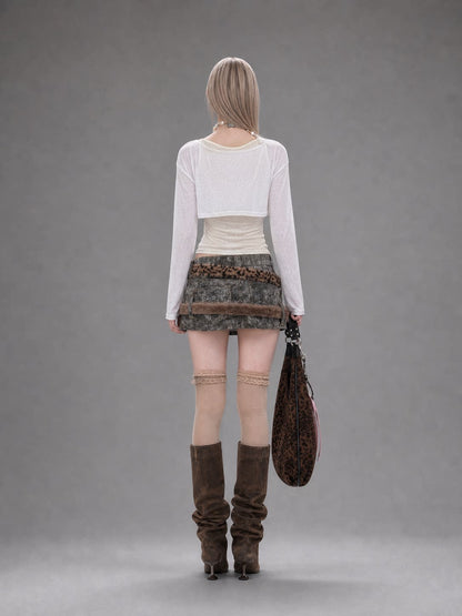 Layered Leopard Panel Mini Skirt