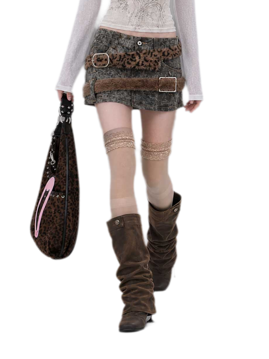 Layered Leopard Panel Mini Skirt