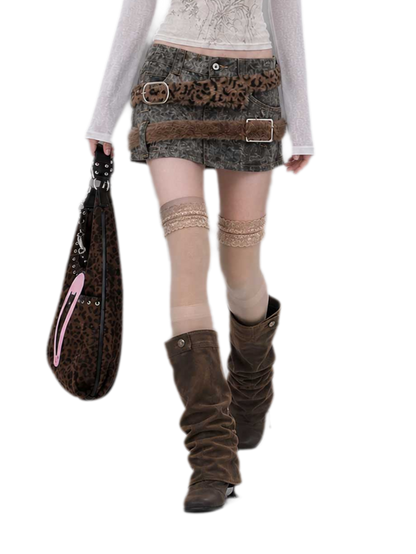 Layered Leopard Panel Mini Skirt