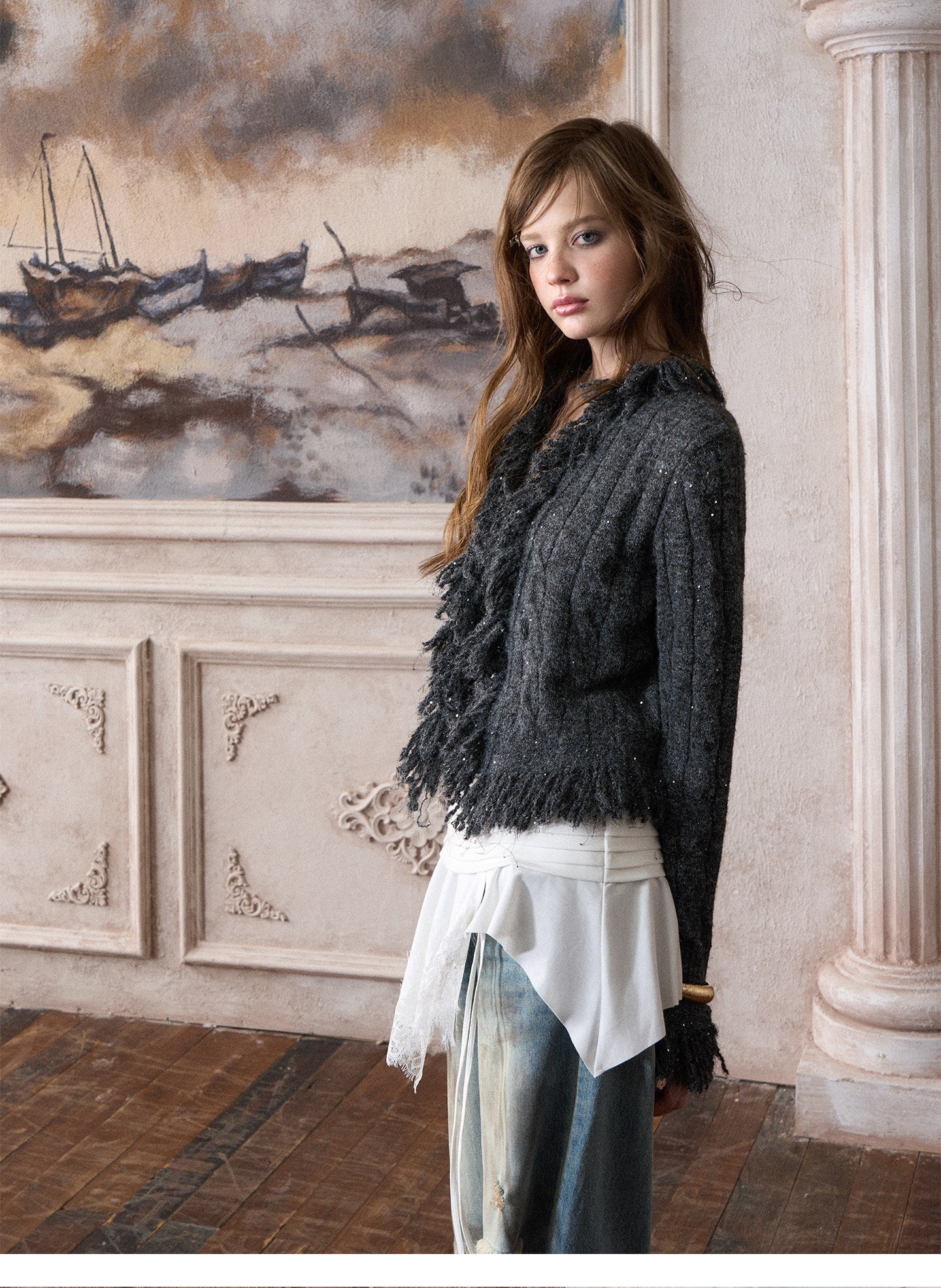 Sequined Fringe Knit Cardigan