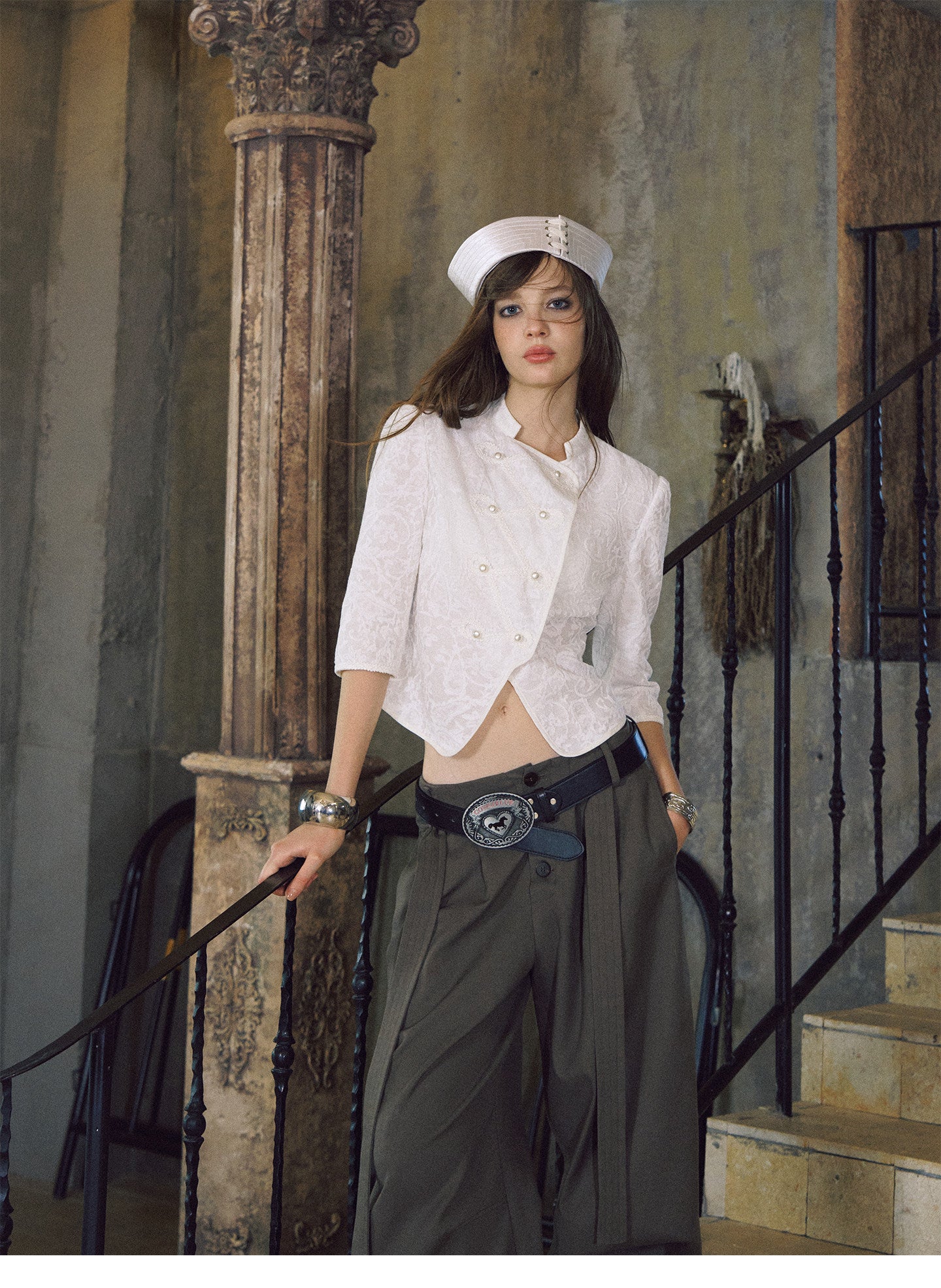 Pearl Frog-Closure Cropped Jacket