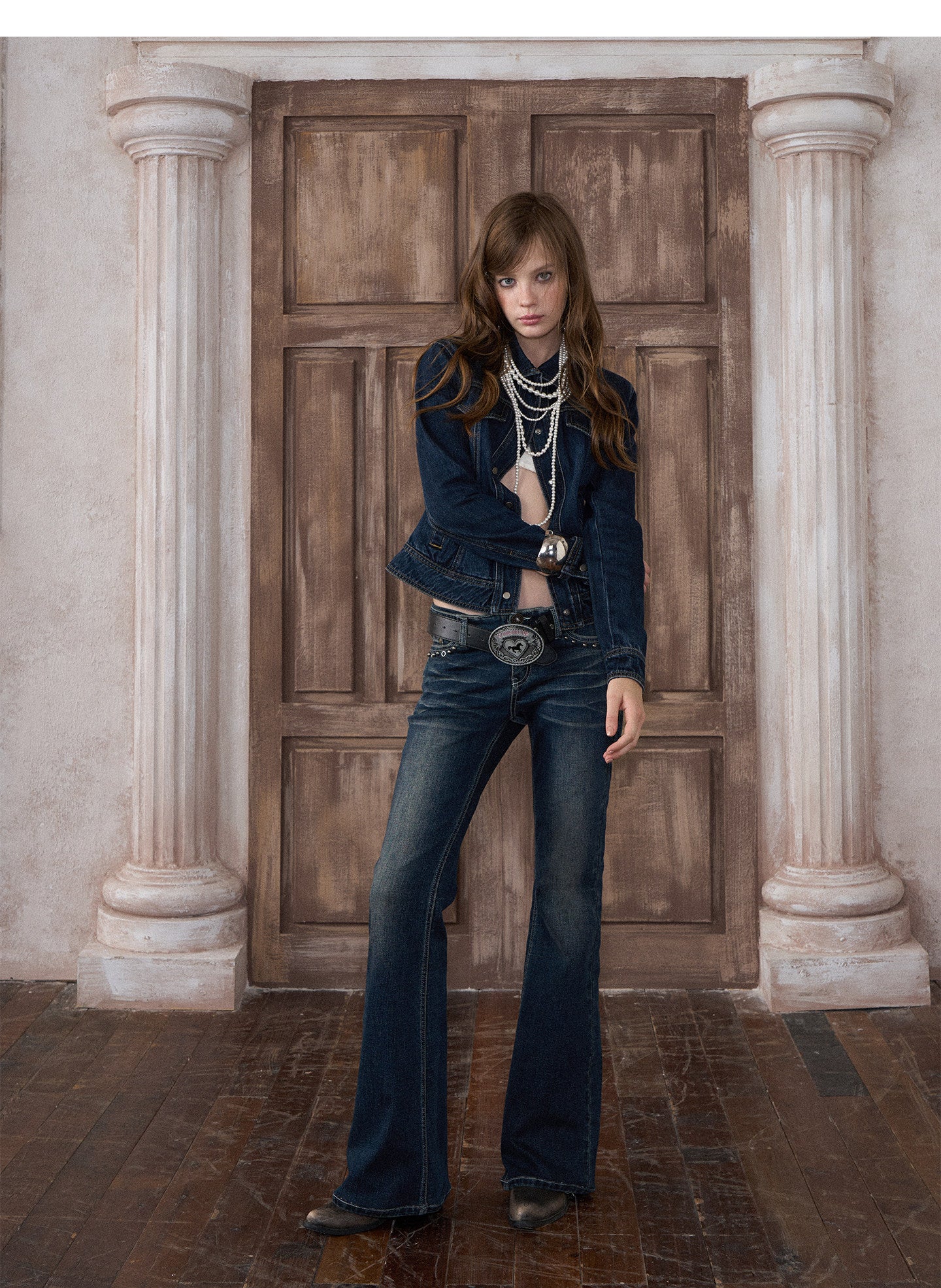 Distressed Low-Rise Flare Jeans