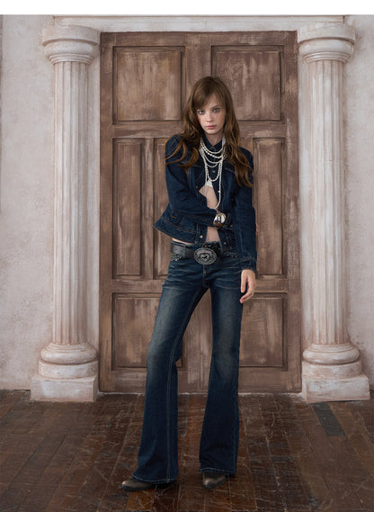 Distressed Low-Rise Flare Jeans
