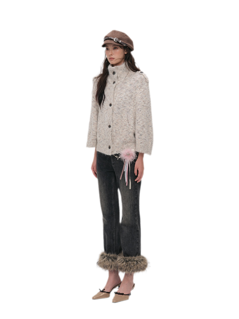 Textured Stand Collar Cardigan