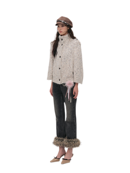 Textured Stand Collar Cardigan