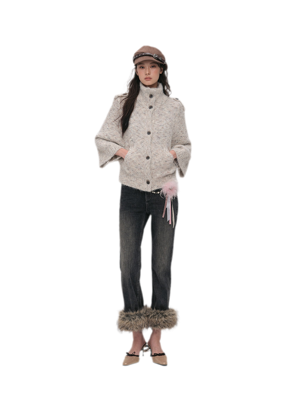 Textured Stand Collar Cardigan