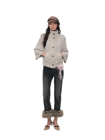 Textured Stand Collar Cardigan