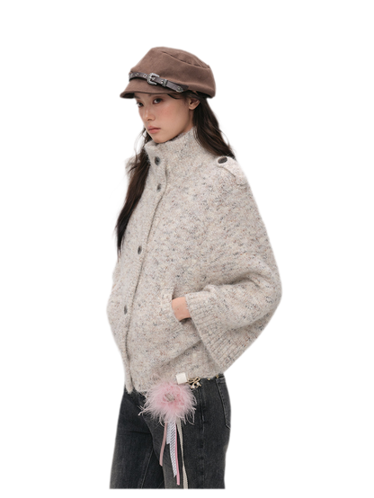 Textured Stand Collar Cardigan