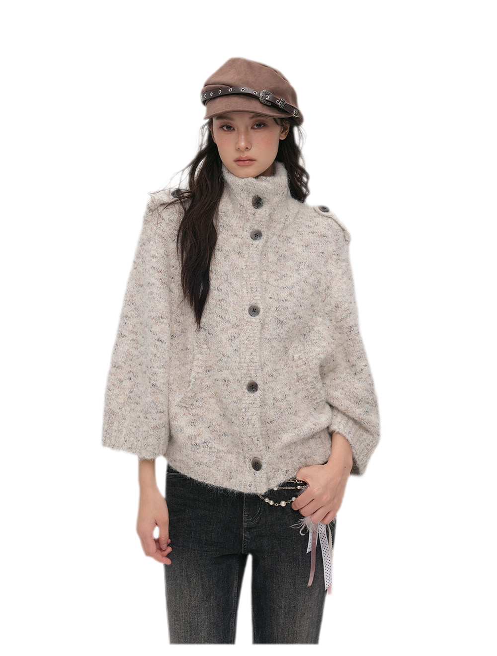 Textured Stand Collar Cardigan