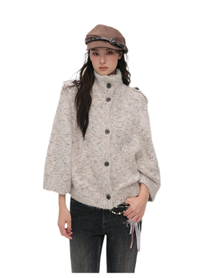 Textured Stand Collar Cardigan