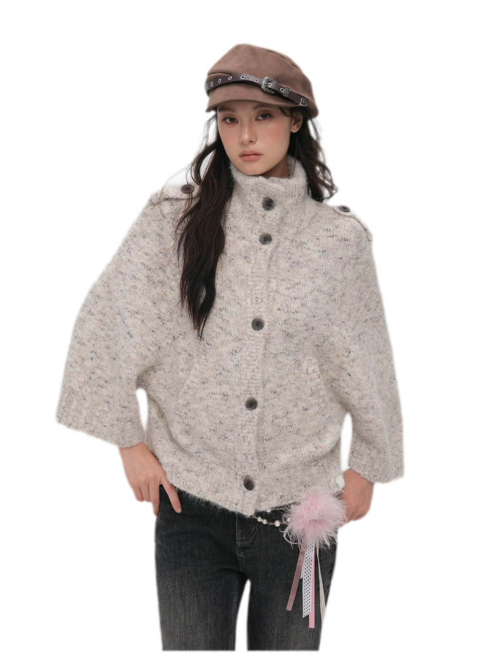 Textured Stand Collar Cardigan