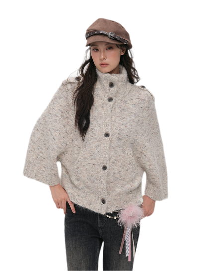 Textured Stand Collar Cardigan