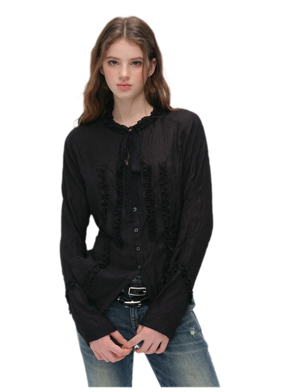 Textured Lace Waist-Shaped Shirt