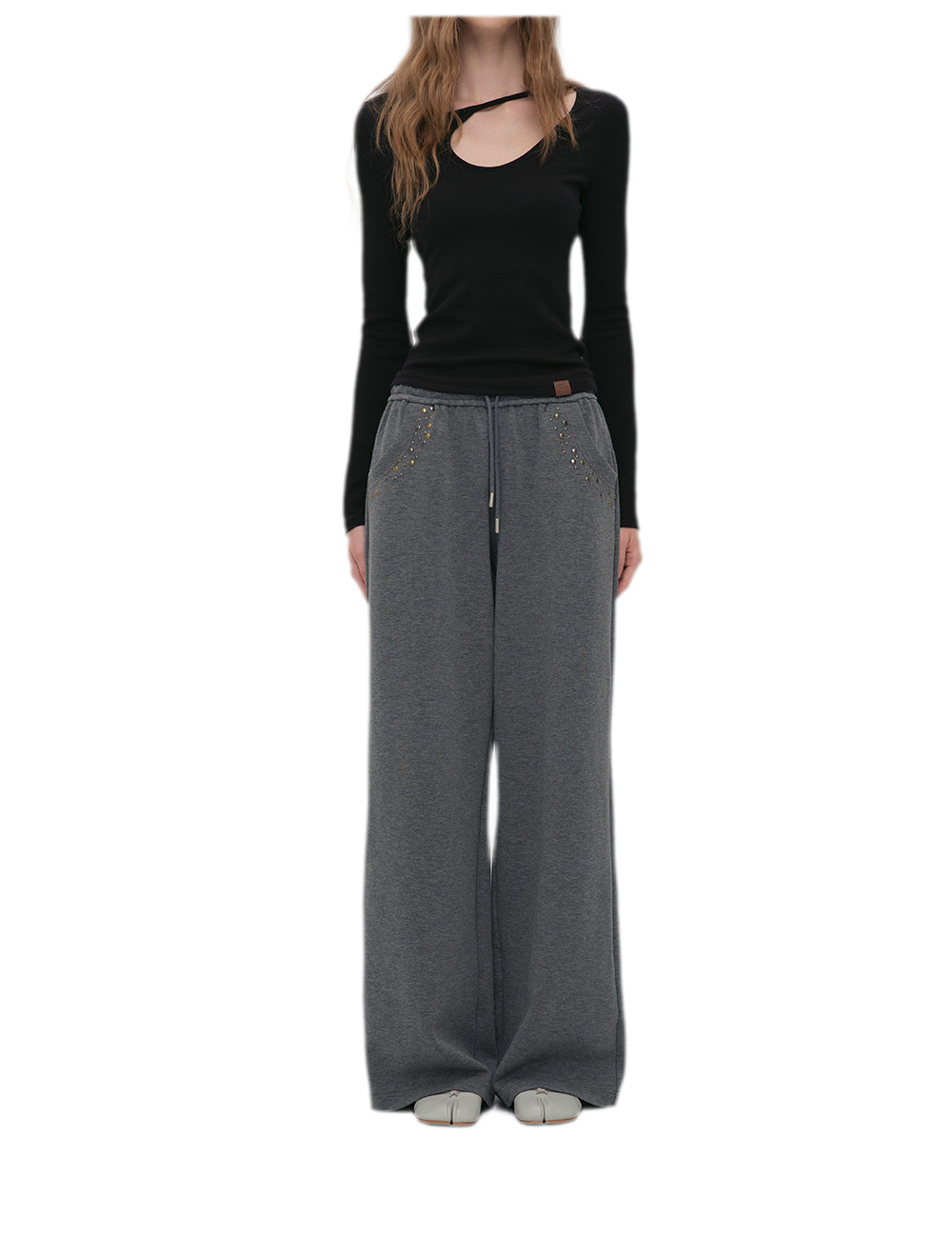 Air-Layer Rivet Wide-Leg Pants