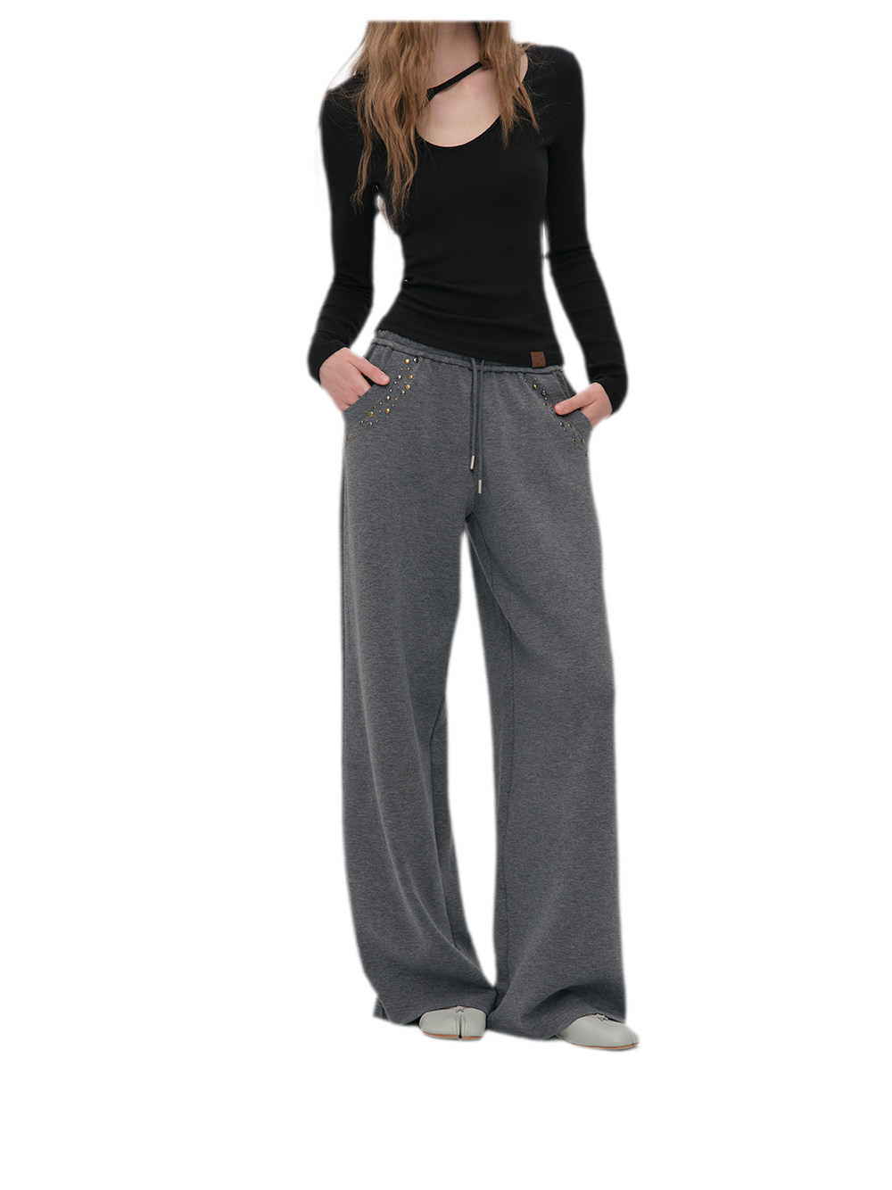 Air-Layer Rivet Wide-Leg Pants