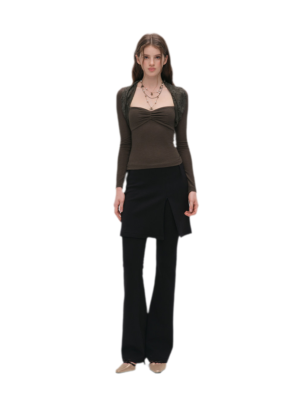 Ruched Lace Layered Top
