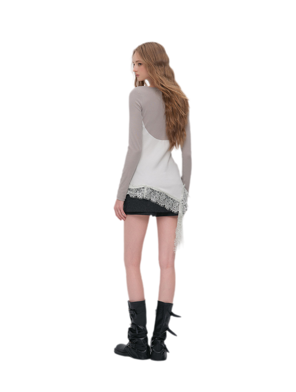 Lace Trim Layered Long-Sleeve Top