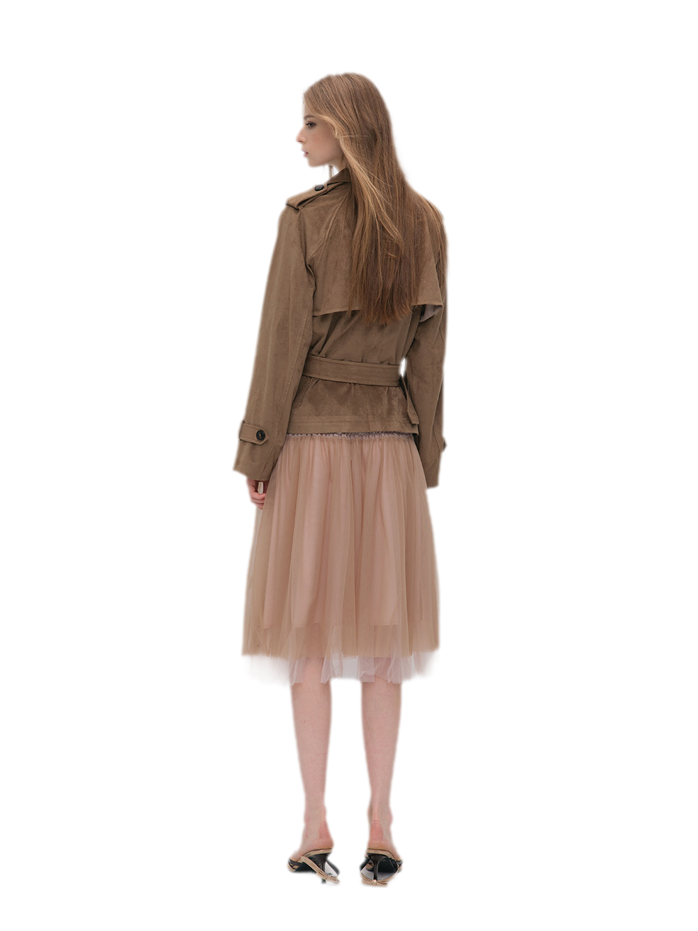 Brushed Belted Short Trench Jacket