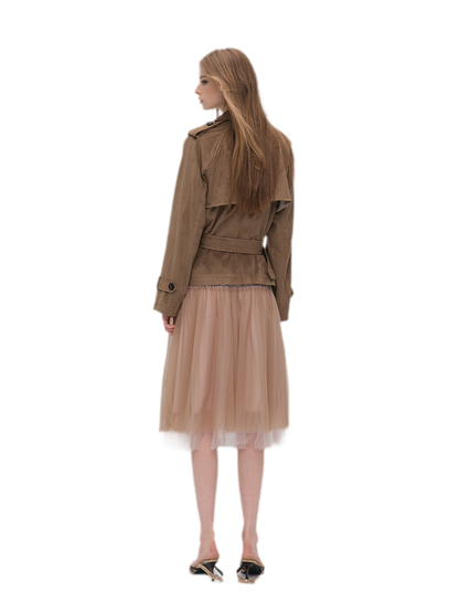 Brushed Belted Short Trench Jacket