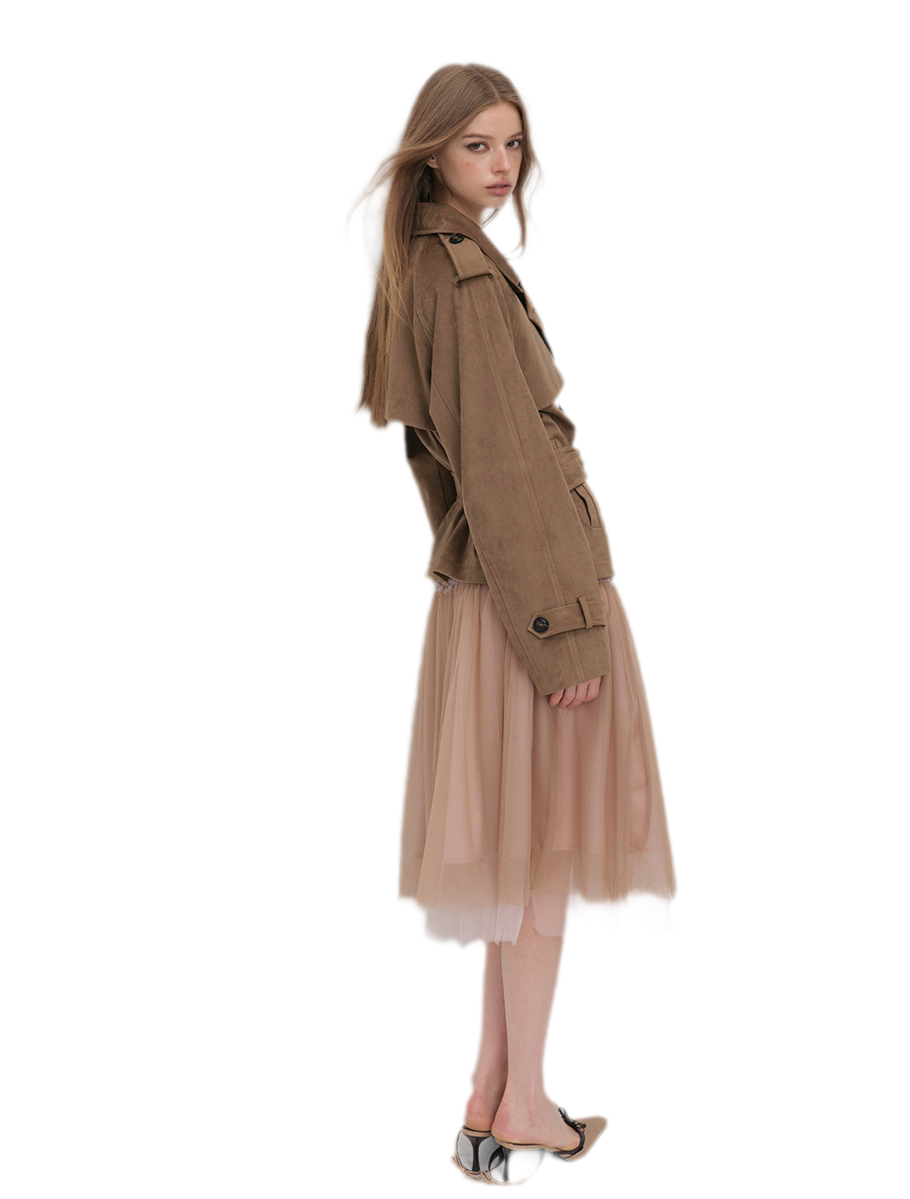 Brushed Belted Short Trench Jacket