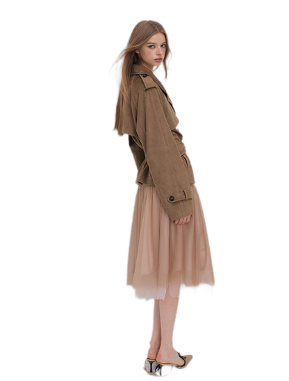 Brushed Belted Short Trench Jacket