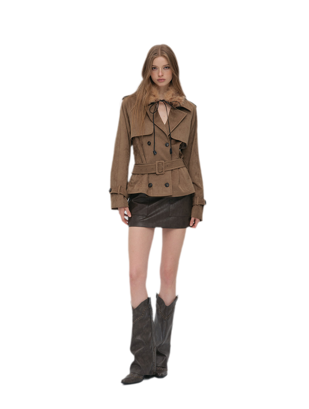 Brushed Belted Short Trench Jacket