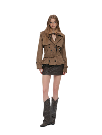 Brushed Belted Short Trench Jacket