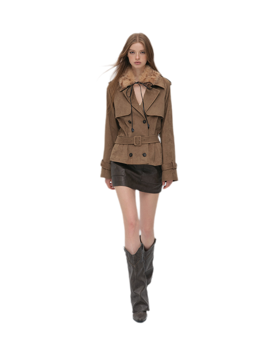 Brushed Belted Short Trench Jacket