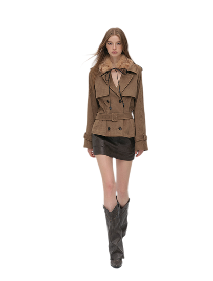 Brushed Belted Short Trench Jacket