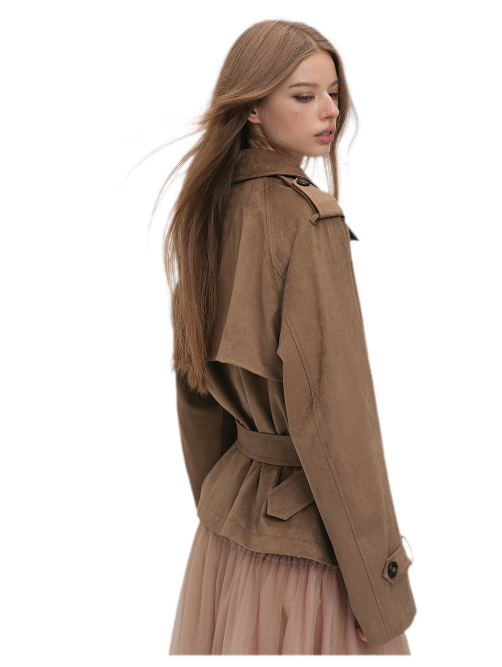 Brushed Belted Short Trench Jacket