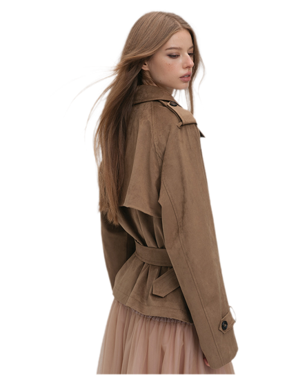 Brushed Belted Short Trench Jacket