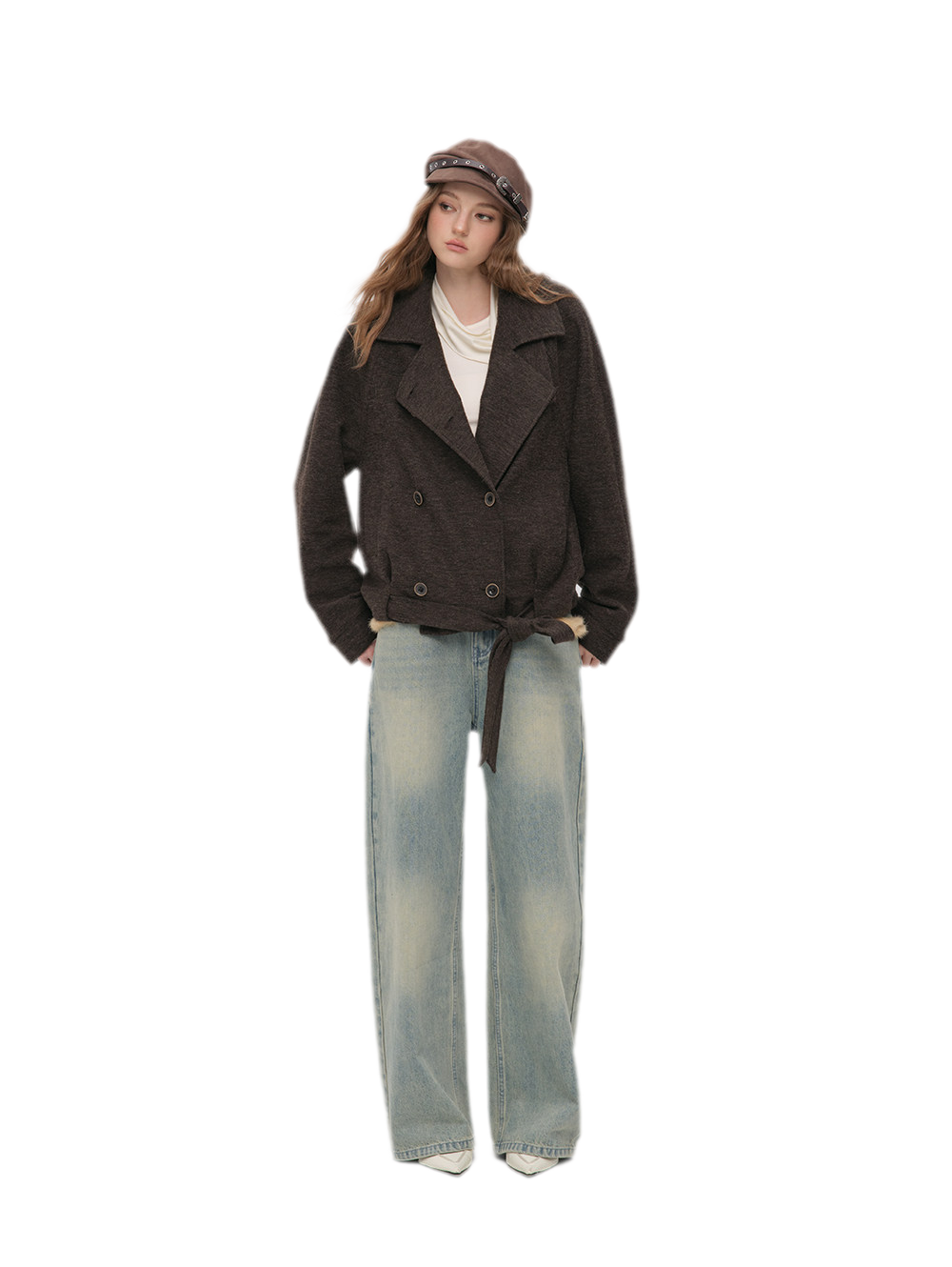 Brushed Wool Blend Short Coat