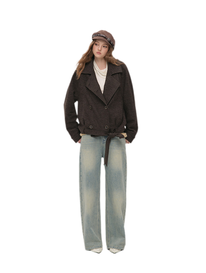 Brushed Wool Blend Short Coat