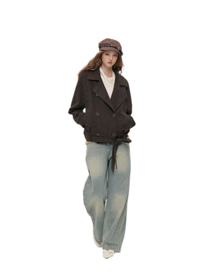 Brushed Wool Blend Short Coat