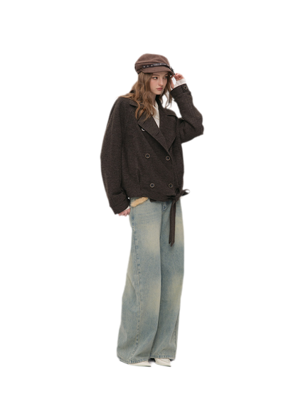 Brushed Wool Blend Short Coat