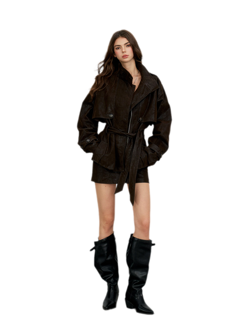 Distressed Utility PU Leather Jacket