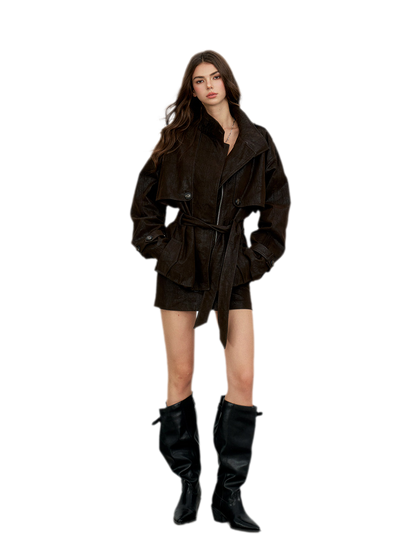 Distressed Utility PU Leather Jacket