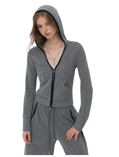 Contrast Trim Hooded Tracksuit Set