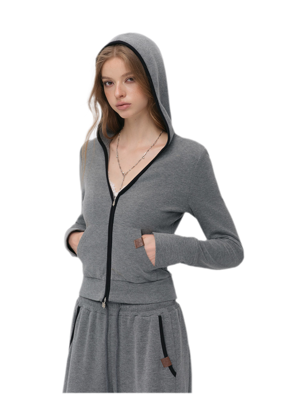 Contrast Trim Hooded Tracksuit Set