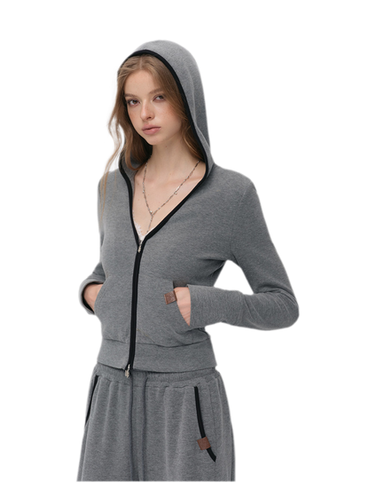 Contrast Trim Hooded Tracksuit Set